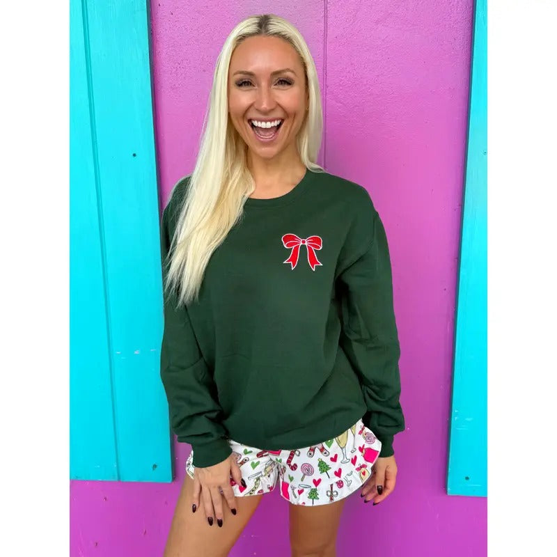 Red & Green Embroidered Bow Sweatshirt T-Shirts, Hoodie | DripVista.com