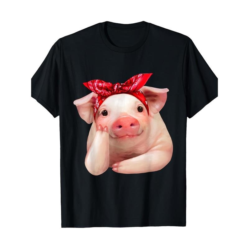 Red Bandanna Pig Funny I Love Piggy T Shirt220g made in usa