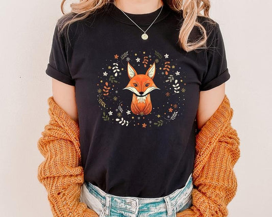 Red Fox Cottagecore T Shirt Hoodie Sweater Aesthetic Flower Printed Shirt Vintage Fox Design Women Tshirt Nature Wildlife Forestcore Animal Lover Tee Top