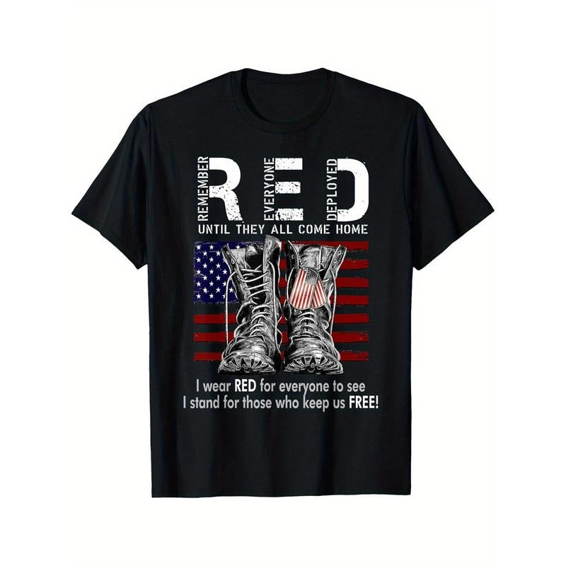 Red Friday Soldiers Memorial Spiky hair fighters Deployment T-Shirt Men'WB shield Casual T-Shirt, Knitted Cotton Fabric,...