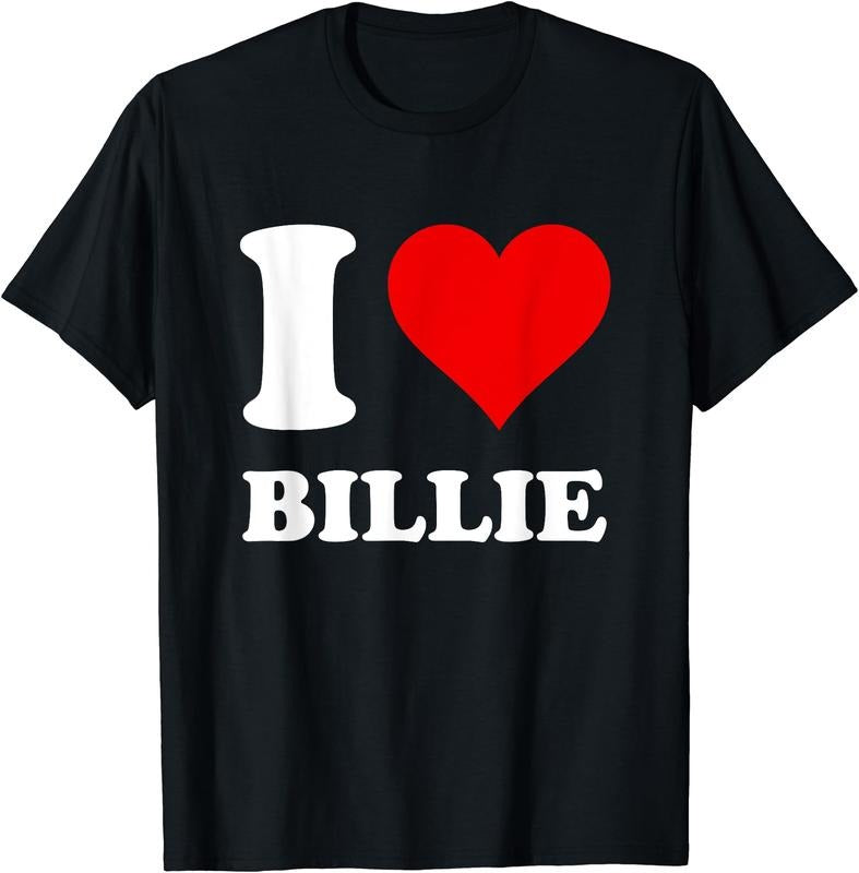 Red Heart I Love Billie T-Shirt | Unisex Cotton Tee, Short Sleeve, Size S-5XL Hoodie, Sweatshirt | DripVista.com