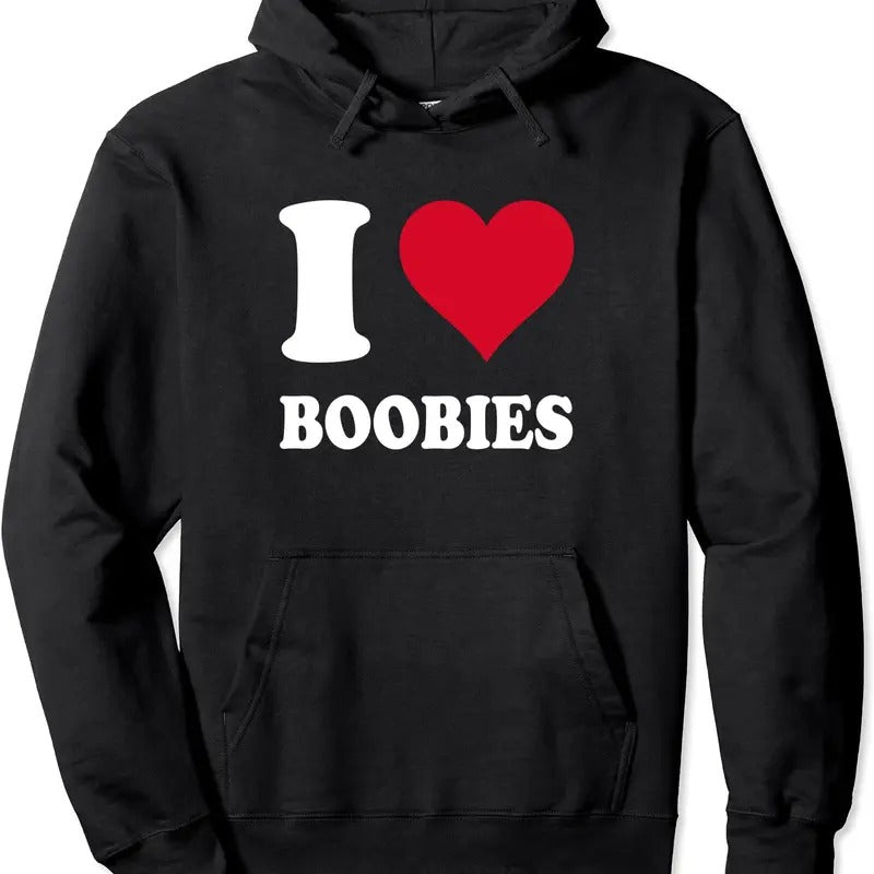 Red Heart I Love Boobies Hoodie | Unisex Hooded Sweatshirt T-Shirts | DripVista.com