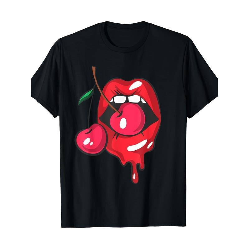 Red Lips and Cherry Sexy Chic Retro Gift T-shirt -100% Cotton Made in USA Hoodie, Sweatshirt | DripVista.com
