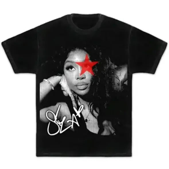 Red Star BW Sza Graphic Tee, Rap Hip Hop Shirt Classic Cotton Hoodie, Sweatshirt | DripVista.com