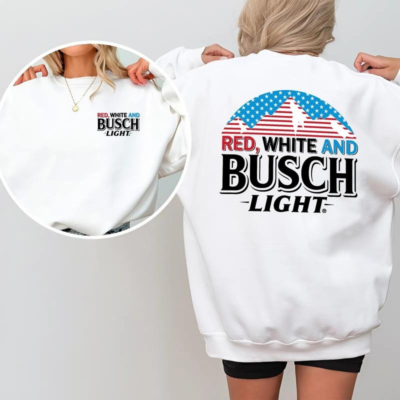 Red White And Busch Light 2-Sided Sweatshirt, Patriotic Beer Graphic Pullover for Men and Women, Casual Streetwear USA...