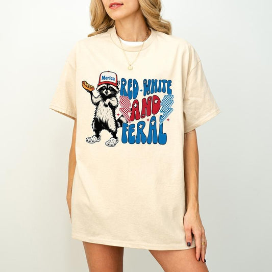 Red White And Feral T-Shirt, Funny USA Shirt, Funny Raccoon Shirt , 4th Of July T-Shirt, Feral T-Shirt, Hotdog Raccoon T-Shirt, Merica T-Shirt style 02