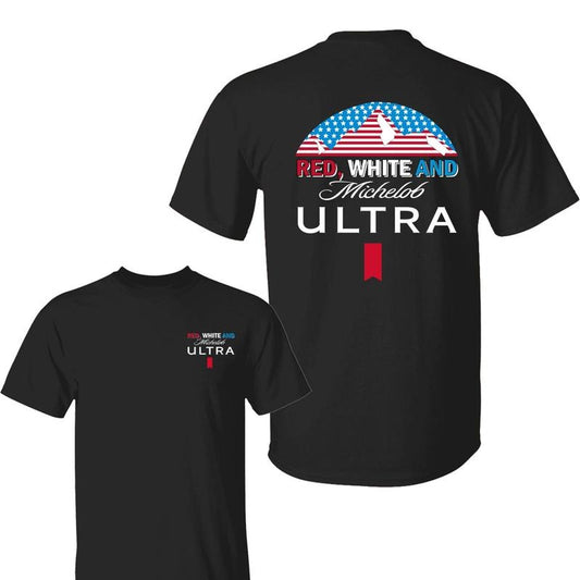 Red White And Michellob Ultra 2 Sided Tshirt, USA Flag 4th of July Independence Day Unisex Cotton T-shirt for Men for Women