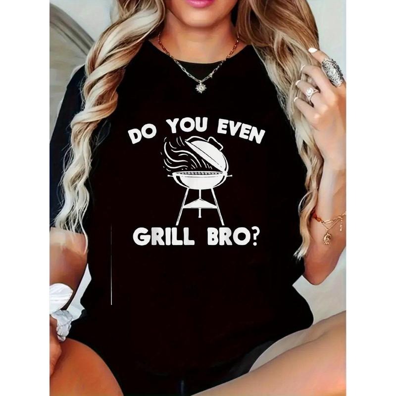 "Red plumber brand You Even Grill WB shield?" Funny BBQ Retro Printed T-Shirt - Women'WB shield Casual Comfortable...
