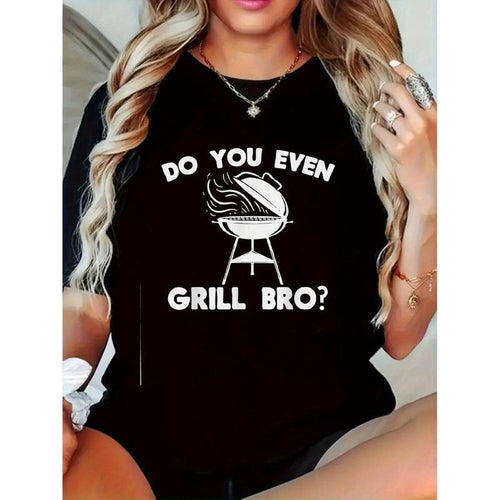 "Red plumber brand You Even Grill WB shield?" Funny BBQ Retro Printed T-Shirt - Women'WB shield Casual Comfortable...