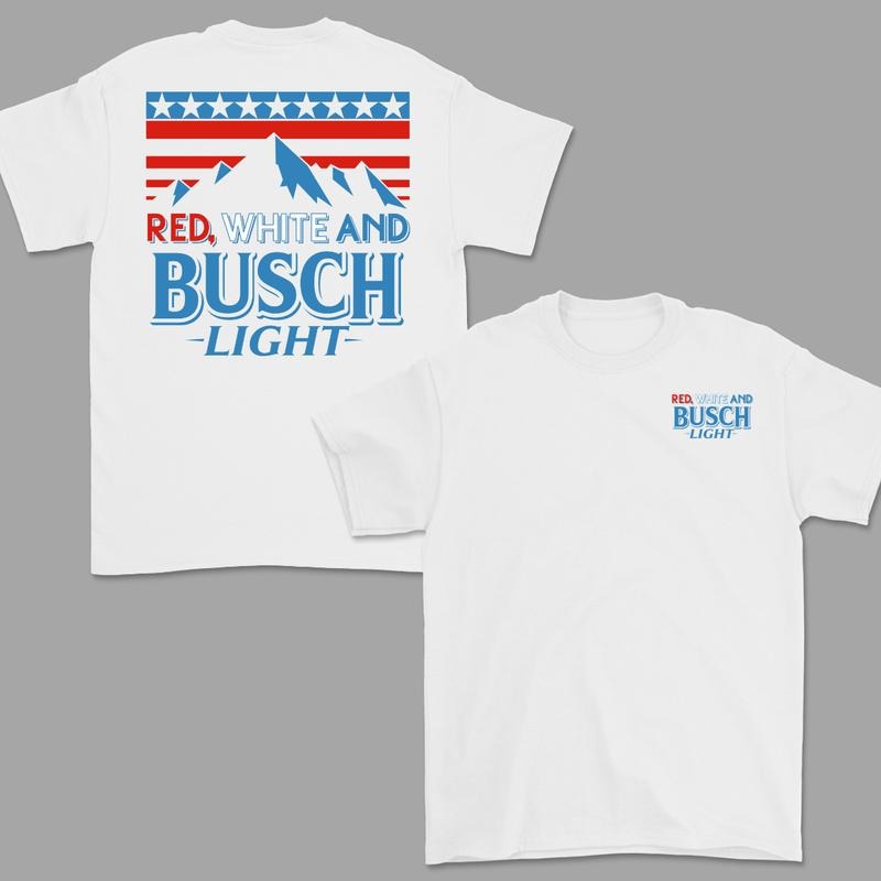 Red, White And Busch Light 2 Sided T-Shirt, For Men And Womenswear, Trendy Shirt
