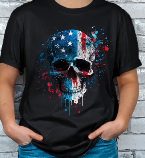 Red, White and Blue American Flag Skull T-shirt graphic tee Menswear Top Hoodie, Sweatshirt | DripVista.com