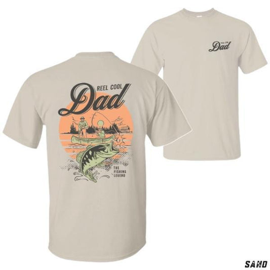 Reel Cool Dad Fishing T-shirt Vintage Bass Design Soft Cotton Tee Classic Width Rib Collar Perfect Gift For Fishermen Fathers Menswear