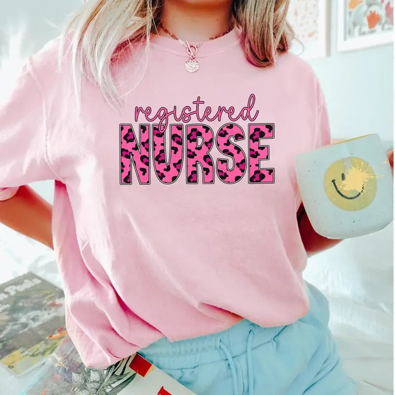 Registered Nurse Leopard T-shirt - Cute RN Shirt, Gift for Nurses, Valentine Nurse Tee Hoodie, Sweatshirt | DripVista.com
