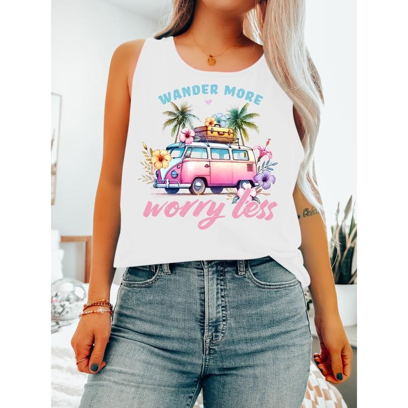 Relaxing Women'WB shield Vest: Uplifting "Wander More worry less" Message, Ideal for Vacation Vibes T-Shirts, Hoodie,...