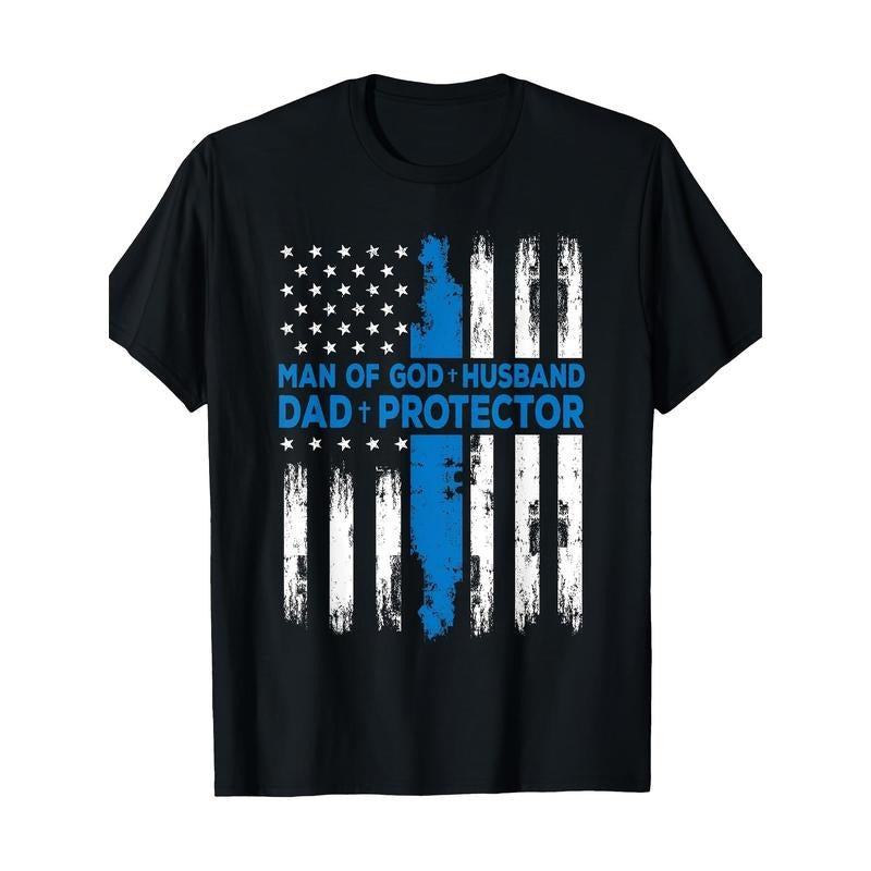 Religious Man Of God Husband Dad Protector T-Shirt - 220g made in usa