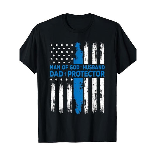 Religious Man Of God Husband Dad Protector T-Shirt - 220g made in usa