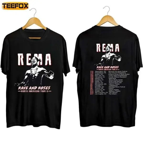 Rema North American Rave And Rose Tour 2023 Concert Short-Sleeve T-Shirt Hoodie, Sweatshirt | DripVista.com