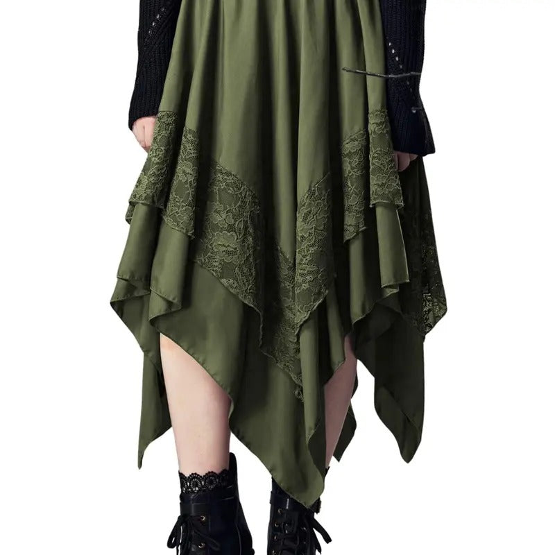 Renaissance Flowy Fairy Skirt Y2k Contrast Lace Layered Asymmetrical Midi Skirts Casual Soft T-Shirts, Hoodie, Sweatshirt