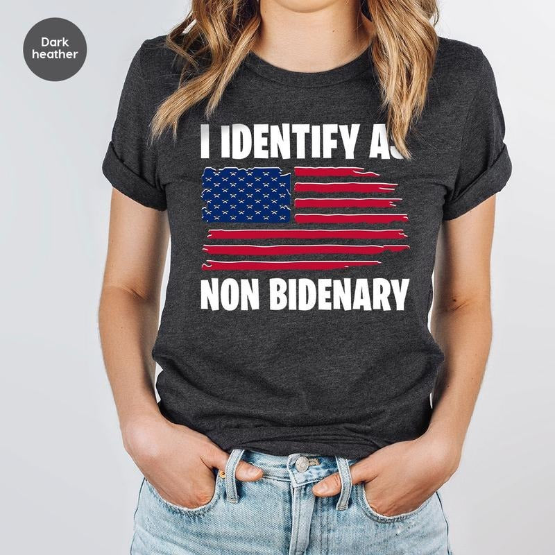 Republican T-Shirt, Swoosh Identify As Non Bidenary T-Shirt, American Flag T-Shirt Hoodie, Sweatshirt | DripVista.com