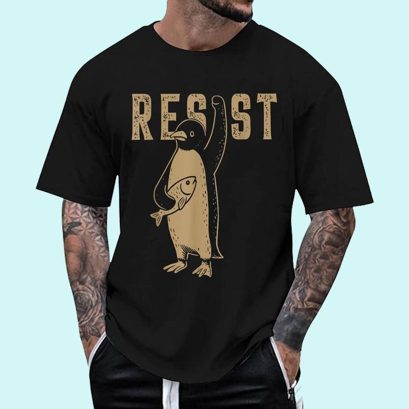 Resist Penguin Activism Graphic Design T-Shirt | Tee For Men and Women, Unisex Cotton Hoodie, Sweatshirt | DripVista.com