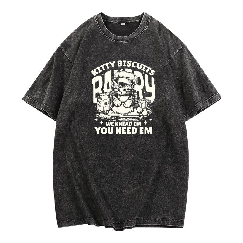 Retro - inspired Washed Lightsaber brand - Shirt: 'Mouthless cat Biscuits Bakery'