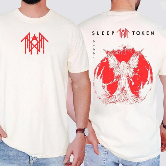 Retro  Sleep Token Red Reaper Angel 2Sides  T-Shirt  Cotton, Trend Sleep Token Music, Gift for Men for Woman Casual Top for Unisex