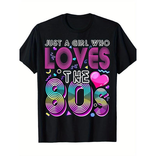 Retro 80s-Inspired Cotton T-Shirt for Women - Casual Crew Neck, Short Sleeve with Geometric Print, Perfect Gift for Parties & Casual Attire Made in USA