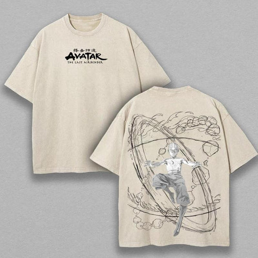 Retro Aang Mineral Wash T-Shirt, The Last Air Nomad Wash Tee, Avatar Anime Shirt, Air Bender Shirt, Simple Style, Soft Touch