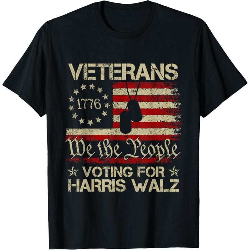 Retro America Flag Veterans Voting For Harris Walz 2024 T-Shirt made in usa Hoodie, Sweatshirt | DripVista.com