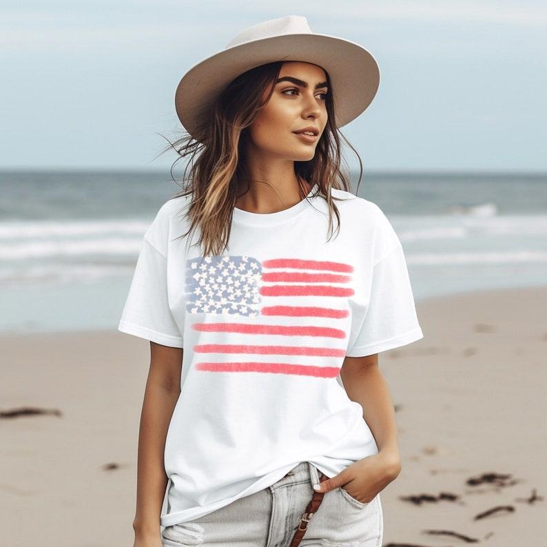 Retro America Shirt, American Flag, 4th Of July Shirt, Fourth Of July, Patriotic USA Gift, Women's Graphic Tee, USA Shirt style 02