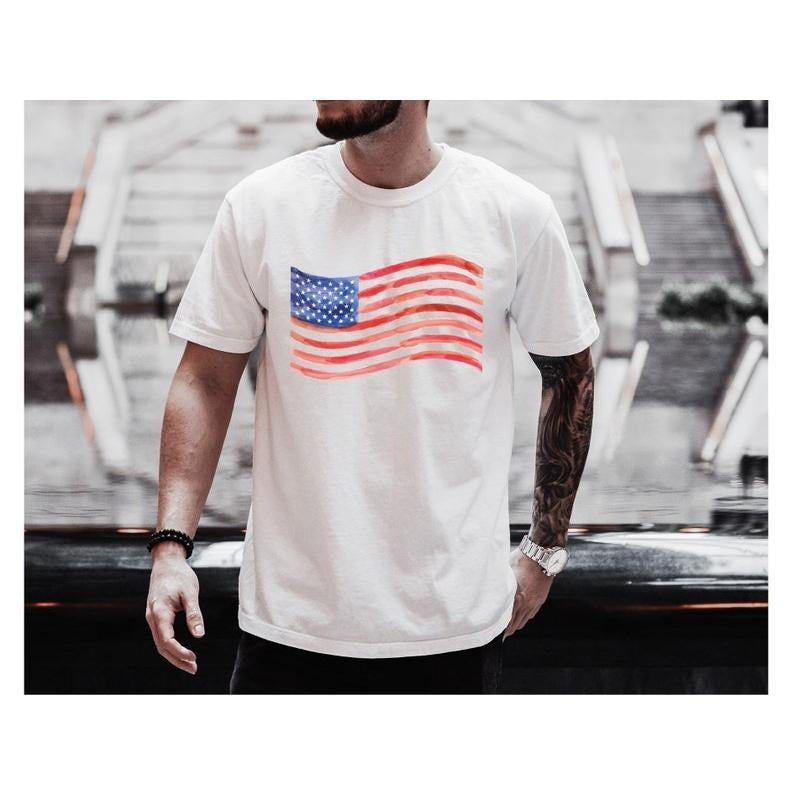 Retro America Watercolors Shirt, American Flag, 4th Of July Shirt, Fourth Of July, Patriotic USA Gift, Women's USA Shirt