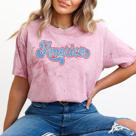 Retro America, Grunge, Vintage, Patriotic, USA, 4th of July, Color Blast Tshirt Comfort Colors T-Shirt, Women's Comfort Colors Tee