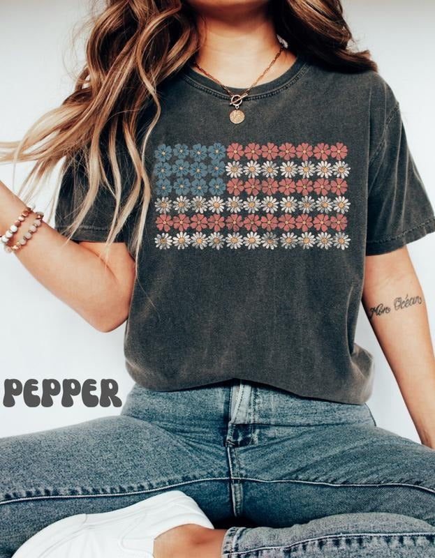Retro American Flag Shirt, 4th of July Shirts, Womens Fourth of July Shirt Hoodie, Sweatshirt | DripVista.com
