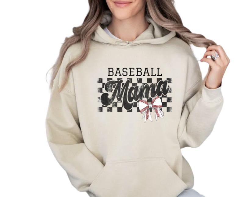 Retro Baseball Mama Shirt, Baseball Mom Sweatshirt, Checkered Mama Tee, Baseball Coquette Bow Tshirt, Unisex Crewneck...