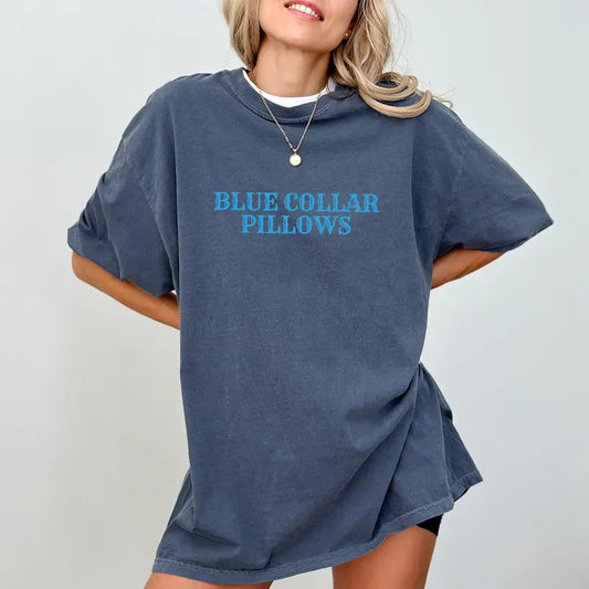 Retro Blue Collar Pillows Shirt Comfort Colors, Blue Collar Wife Tee, Funny Blue Collar Girlfriend T-shirt, Wifey Tshirt, Adult Humor Gift Ideas, Casual Women's Tops, Comfy Cotton Fabric Womenswear