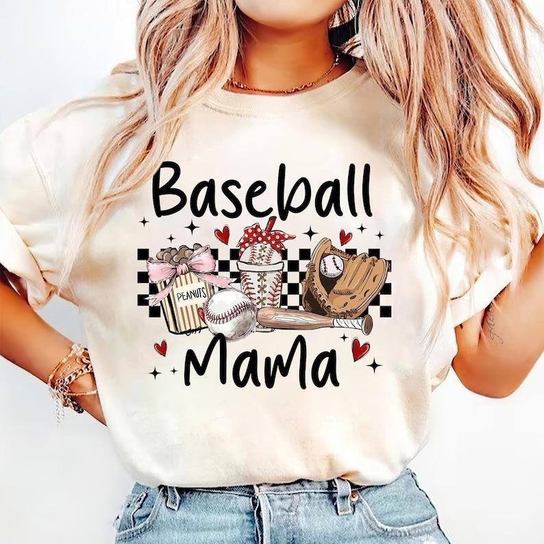 Retro Checkered Baseball Mama Tshirt-sweatshirt-hoodie, Coquette , Game Day Baseball Mom sweatshirt, Baseball Coquette...