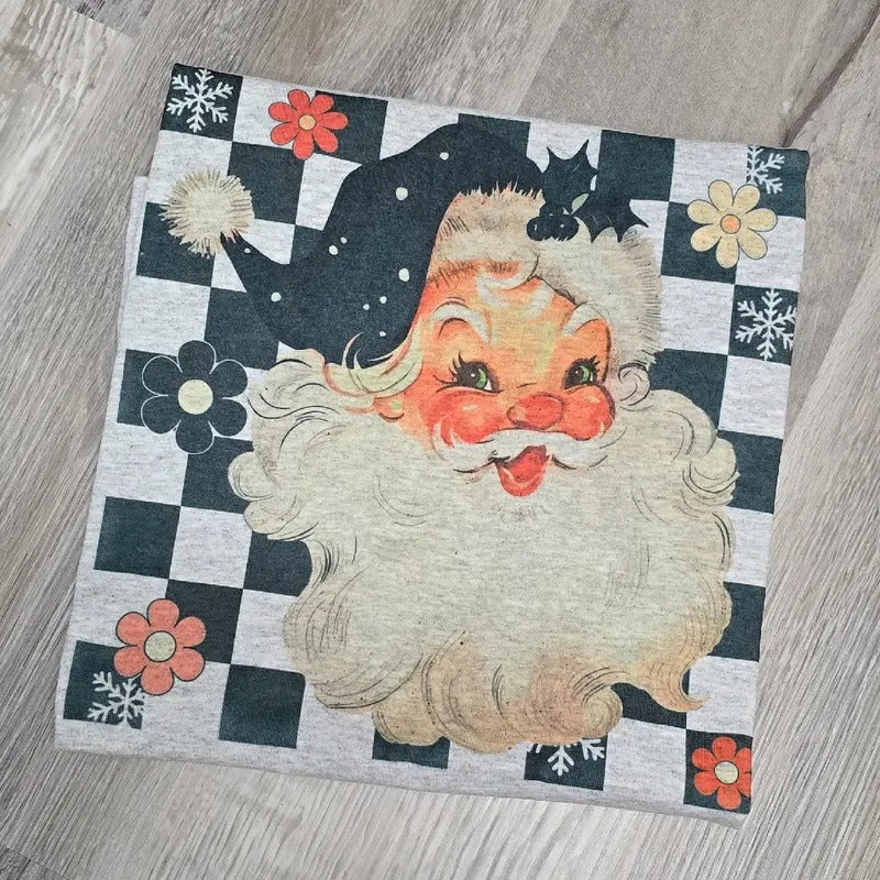 Retro Checkered Santa Graphic Tee or Sweatshirt Hoodie | DripVista.com