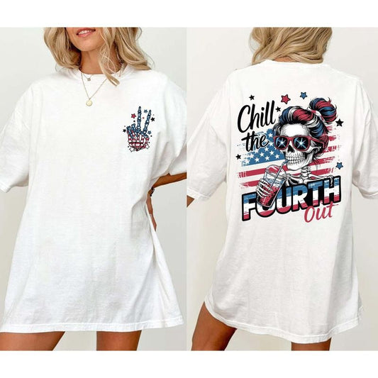 Retro Chill The Fourth Out Shirt, 4th Of July Skeleton Girly Shirt, Funny Skeleton Fourth Of July Shirt, American Mama Shirt, Independence Day Shirt