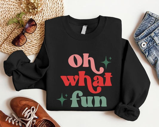 Retro Christmas Sweatshirt, Oh What Fun Hoodie, Woman Xmas Party Gift Sweater, Vintage Christmas Sweatshirt, Winter Holiday Celebration Sweater.