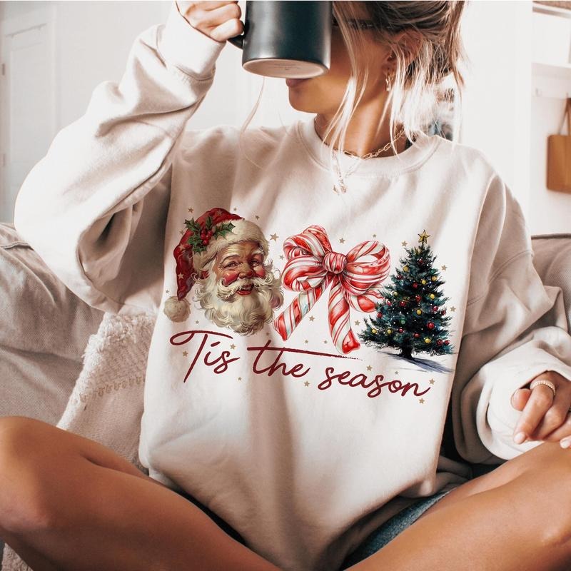Retro Christmas Tis The Season Sweatshirt, Santa Claus Tis The Season T-Shirt, Santa Claus Christmas Tree Shirt,...