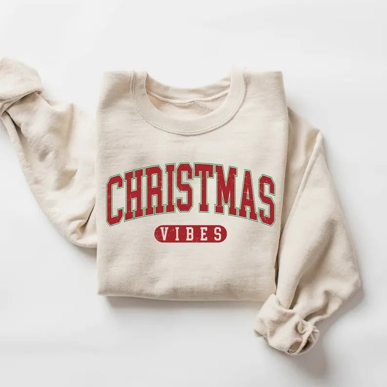 Retro Christmas Vibes Sweatshirt, Womens Christmas Sweatshirt, Holiday Sweater, Cute Christmas Sweatshirt, Christmas...