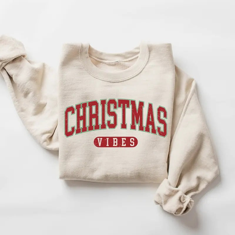 Retro Christmas Vibes Sweatshirt, Womens Christmas Sweatshirt, Holiday Sweater, Cute Christmas Sweatshirt, Christmas...