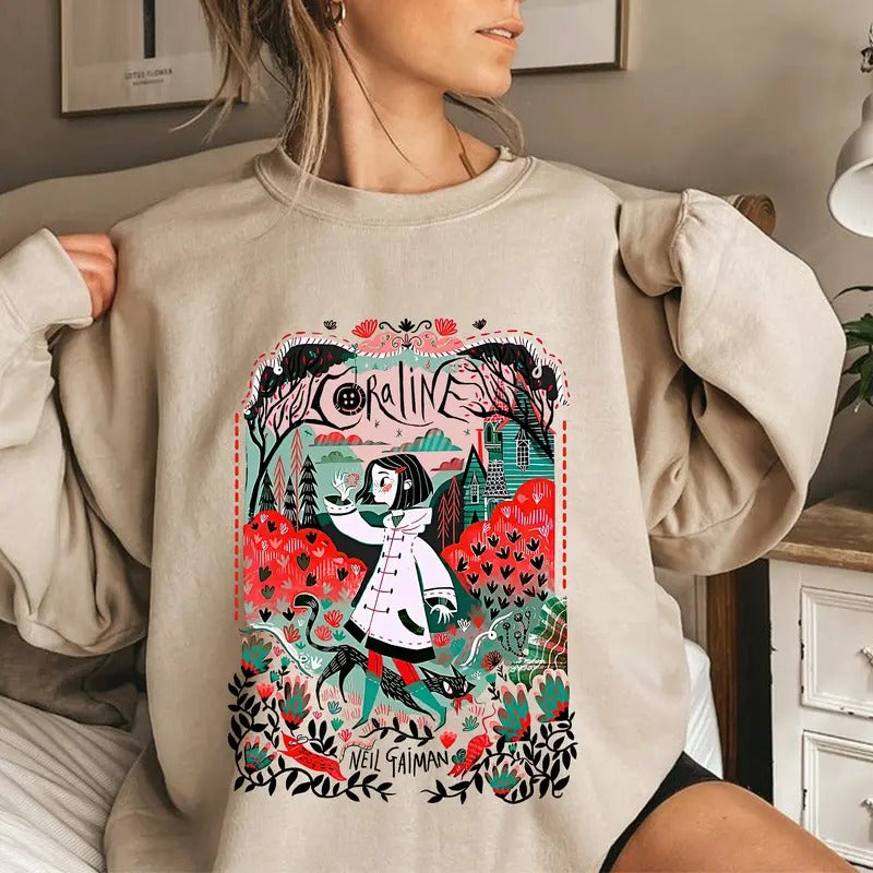 Retro Coraline Halloween Sweatshirt, Halloween Coraline Cartoon T-shirt, Funny Coraline Doll Shirt, Gift For Friends,...