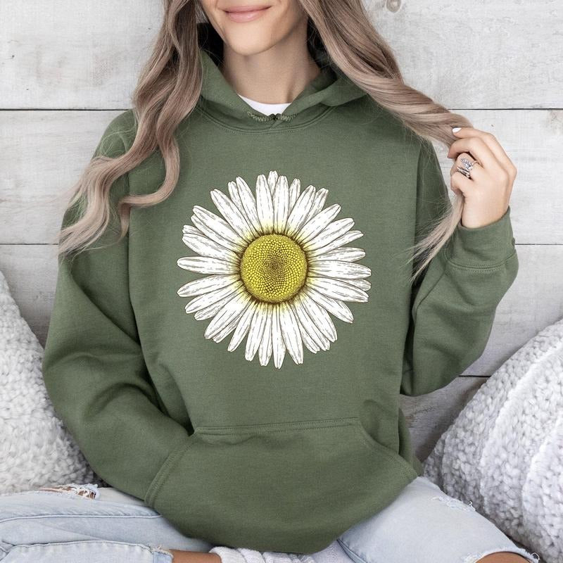Retro Daisy Print, Vintage Flowers Hoodie