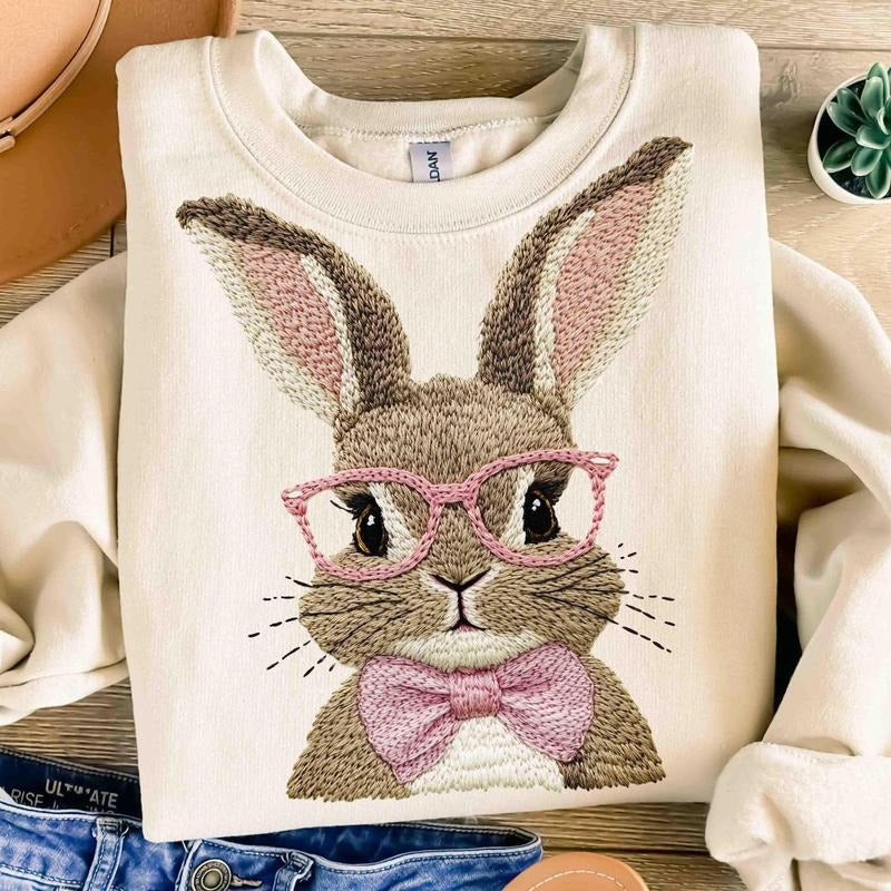 Retro Easter Bunny t-shirt, Vintage Happy Easter sweatshirt, Faux Girly hoodie, Funny Easter Bunny Sunglasses Easter...