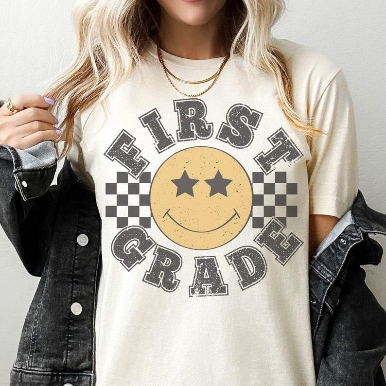 Retro First Grade Teacher Shirt, 1st Grade Teacher Tee, First Day of School Matching TShirt, New Teacher Gift, Teacher...