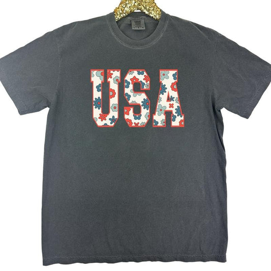 Retro Floral USA Comfort Colors T-Shirt 'NLB'
