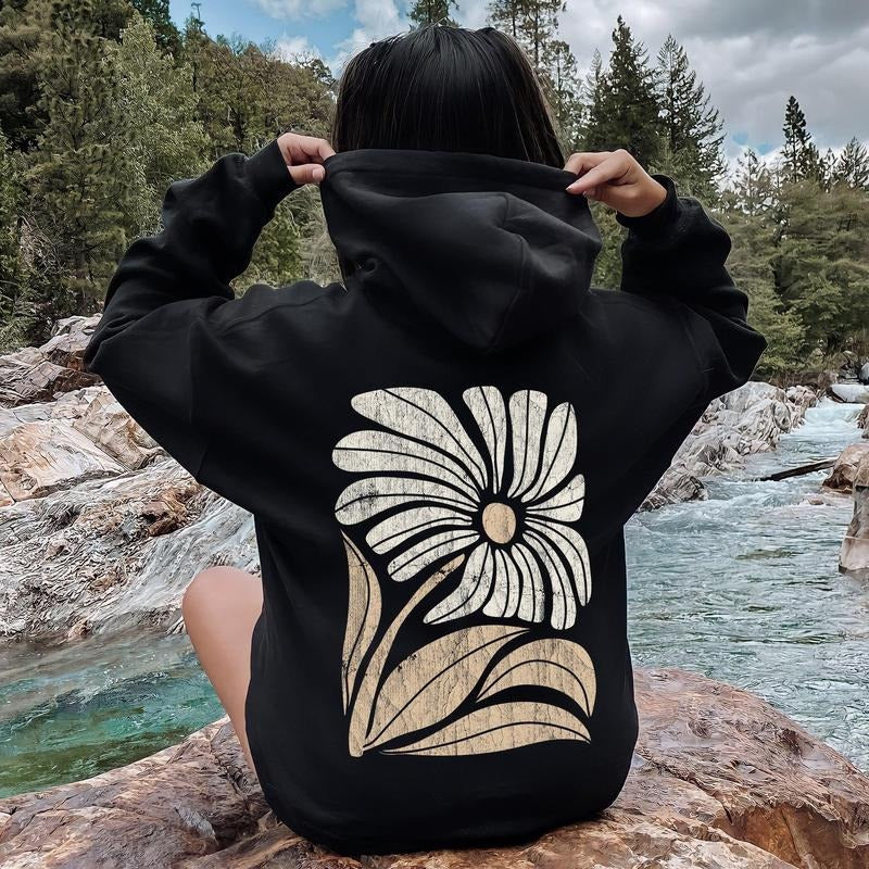 Retro Flower, Bold Floral, Boho Hoodie T-Shirts, Sweatshirt | DripVista.com