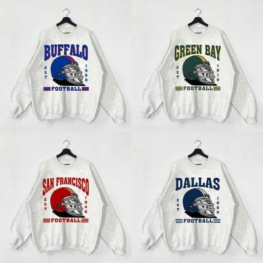 Retro Football All Team Helmet Sweatshirt, Vintage Unisex In Ash Grey For Fan Sport