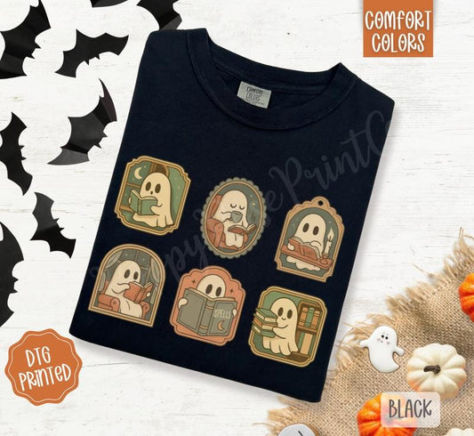 Retro Ghost Reading Books Comfort Colors Shirt, Trendy Women's Halloween TShirt